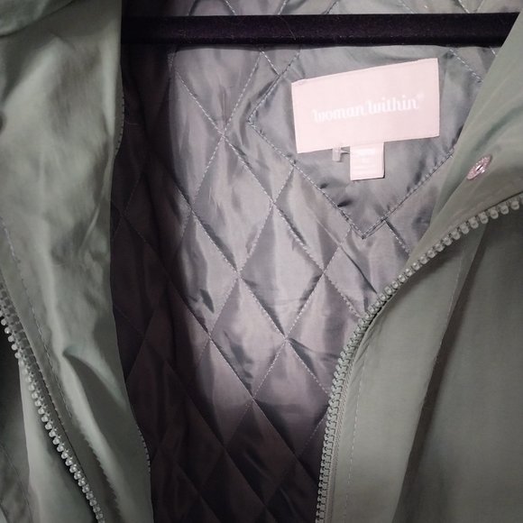 Woman Within Sage Green Hooded Quilt Lined Taslon Anorak/Parka - Picture 8 of 11